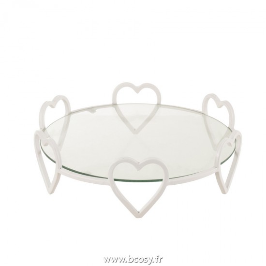 J-Line plats Jolipa J Line Jline Soucoupe Ronde Coeur Metal Verre Blanc