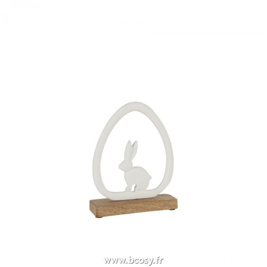 J-Line animal animaux statuettes Jolipa J Line Jline Lapin Oeuf Bois De Manguier Metal Blanc Naturel