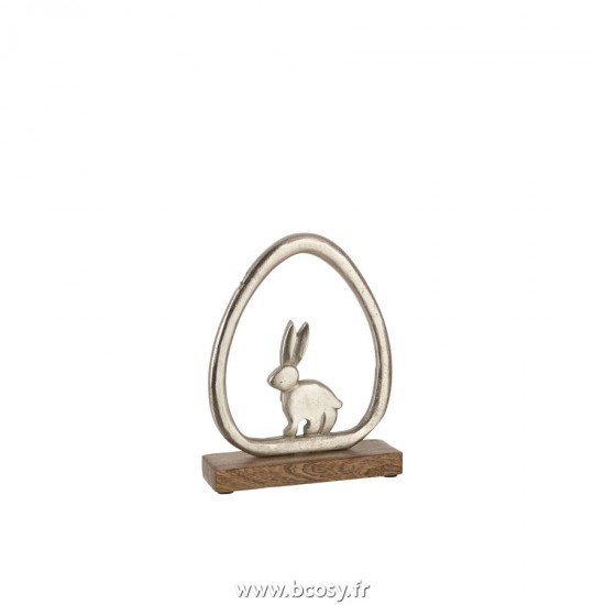J-Line animal animaux statuettes Jolipa J Line Jline Lapin Oeuf Bois De Manguier Metal Argent Naturel