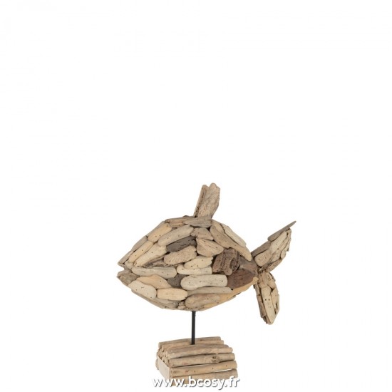 J-Line animal animaux statuettes Jolipa J Line Jline Poisson Sur Pied En Bois Recycle Naturel Small