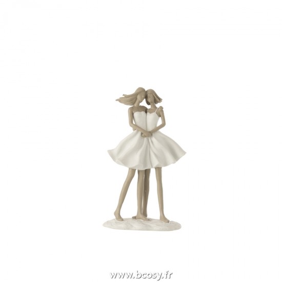 J-Line couples paires statuettes Jolipa J Line Jline Amies Poly Blanc Taupe