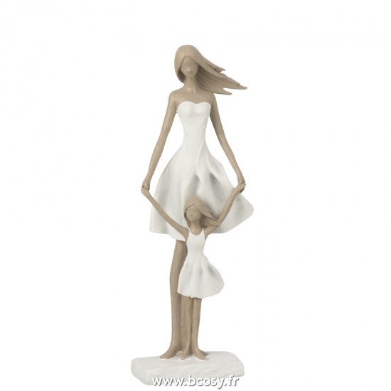 J-Line meres avec enfants statuettes Jolipa J Line Jline Mere Et Fille Resine Blanc Taupe Large