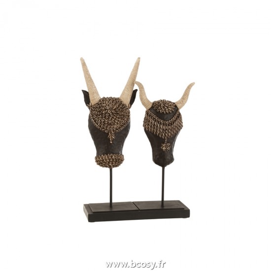J-Line cranes avec des cornes sur pied statuettes Jolipa J Line Jline Crane Pied 2 Parties Resine Noir Marron