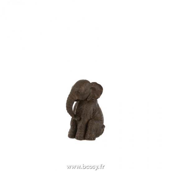 J-Line animal animaux statuettes Jolipa J Line Jline Elephant Assis Resine Marron Fonce