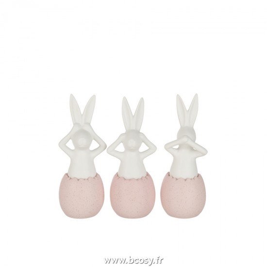 J-Line lapins statuettes Jolipa J Line Jline Lapin Entendre Voir Se Taire Ceramique Rose Small Assortiment De 3