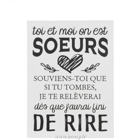 J-Line panneaux de texte Jolipa J Line Jline Pancarte Texte Francais Soeurs Metal Blanc Noir