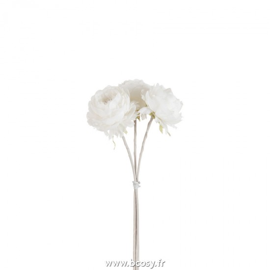 J-Line fleurs Jolipa J Line Jline Bouquet Peony 3 Pieces Polyester Blanc
