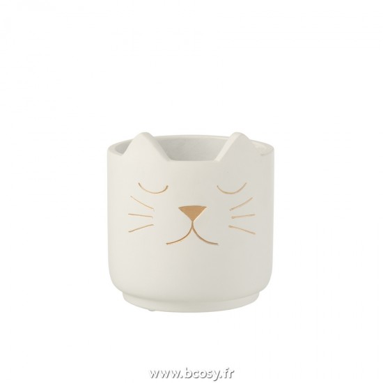 J-Line cachepots de fleur Jolipa J Line Jline Cachepot Chaton Ciment Blanc Or Medium