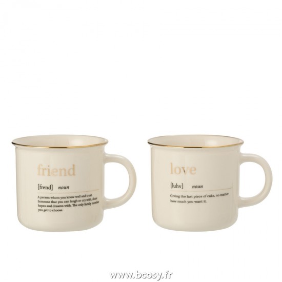 J-Line tasses de cafe Jolipa J Line Jline Mug Message Love Friend Ceramique Or Assortiment De 2