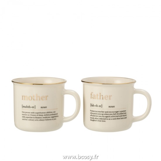 J-Line tasses de cafe Jolipa J Line Jline Mug Message Mother Father Ceramique Or Assortiment De 2