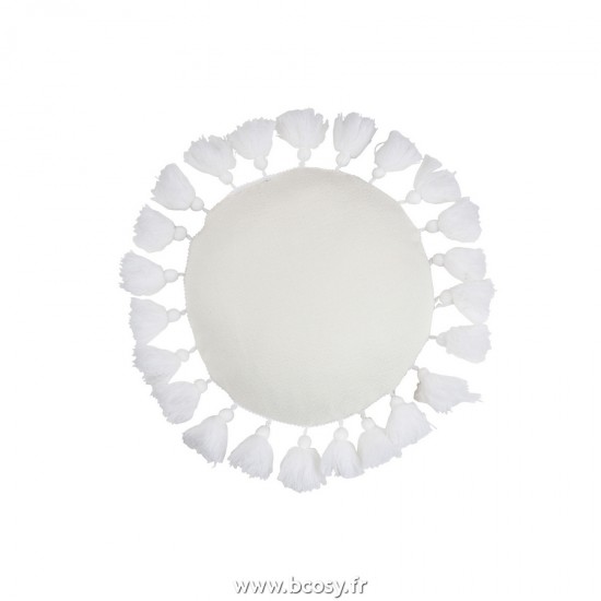 J-Line coussins Jolipa J Line Jline Coussin Rond Floches Polyester Blanc