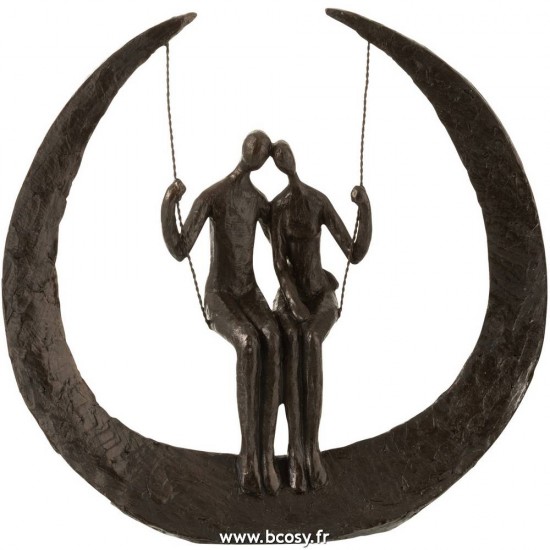 J-Line couples paires statuettes Jolipa Jline Couple Sur Balancoire Resine Marron Fonce