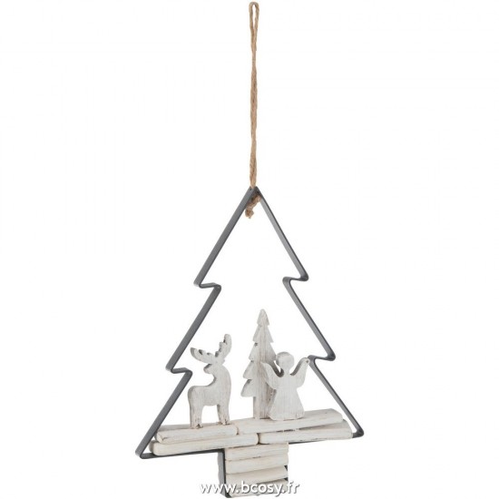 J-Line pendeloques Jolipa J Line Jline Suspension Sapin De Noel Personnages Bois Metal Blanc