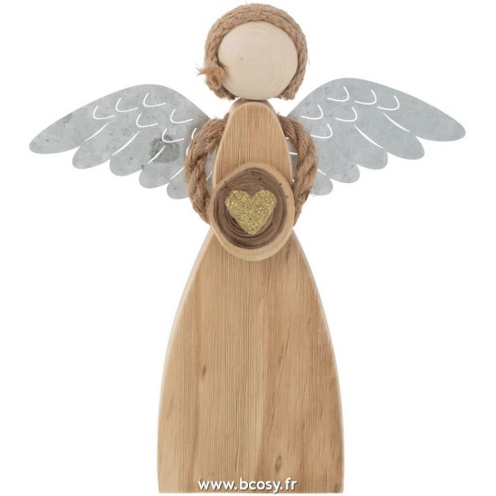 J-Line anges statuettes Jolipa J Line Jline Ange Coeur Bois Metal Brun