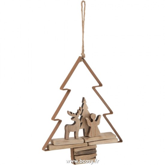 J-Line pendeloques Jolipa J Line Jline Suspension Sapin De Noel Personnages Bois Metal Brun