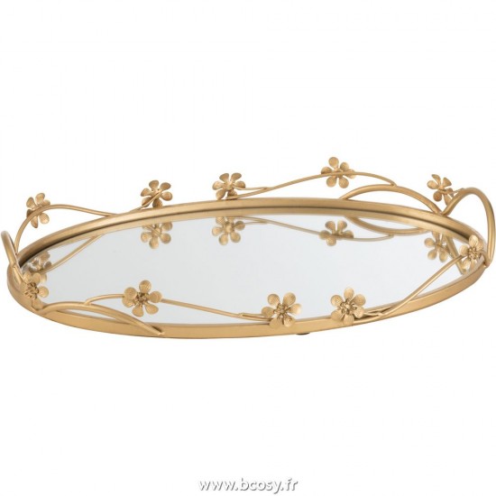 J-Line Jolipa J Line Jline Plateau Mirroir Oval Fleurs Or Large