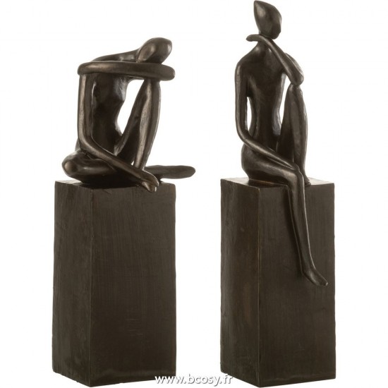 J-Line figurines statuettes Jolipa J Line Jline Personnage Sur Socle Poly Brun Fonce Assortiment De 2