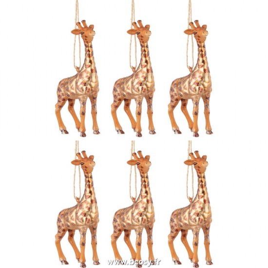 J-Line boules de noel Jolipa J Line Jline Boite De 6 Boules Giraffe Verre Brun Mix