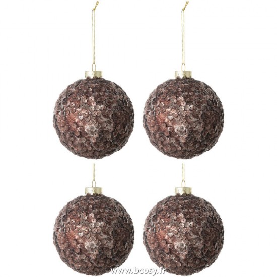 J-Line boules de noel Jolipa J Line Jline Boite De 4 Boules De Noel Givres Verre Mat Brun Fonce Medium