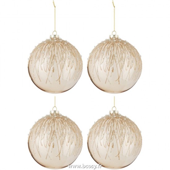 J-Line boules de noel Jolipa J Line Jline Boite De 4 Boules De Noel Perles Paillettes Verre Or Large