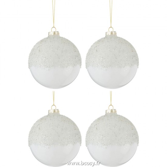 J-Line boules de noel Jolipa J Line Jline Boite De 4 Boules De Noel Haut Givres Verre Transparent Blanc Medium