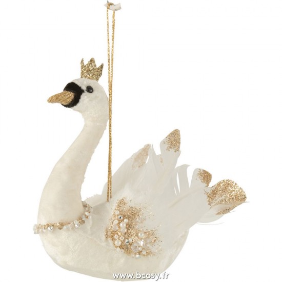 J-Line pendeloques Jolipa J Line Jline Suspension Cygne Plumes Velours Ecru Or