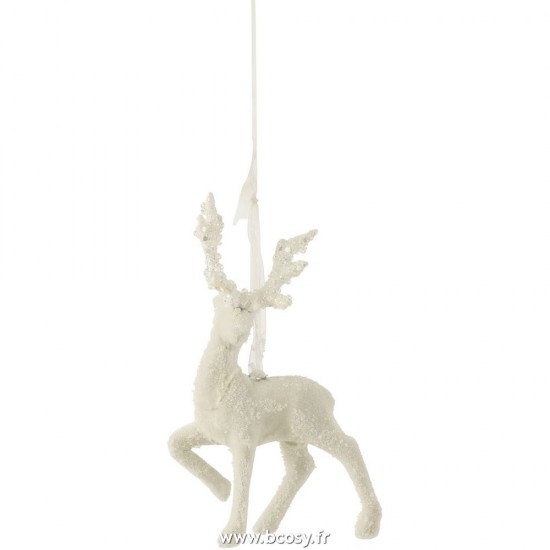 J-Line pendeloques Jolipa J Line Jline Suspension Renne Velours Paillettes Blanc