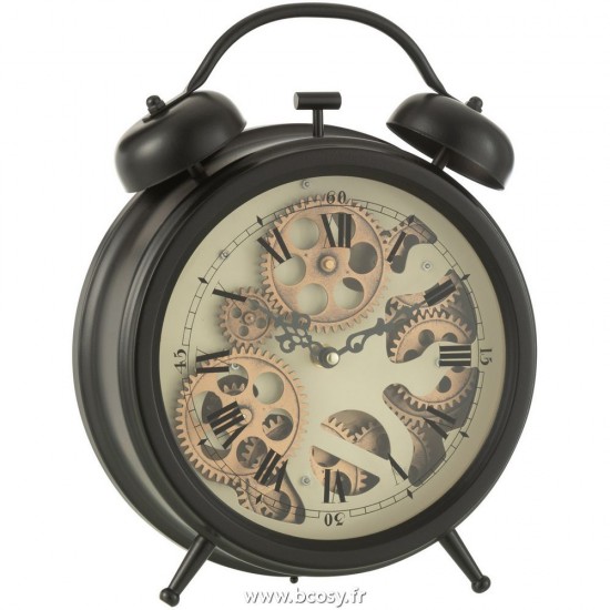 J-Line horloges de table Jolipa J Line Jline Reveil Chiffres Romains Mecanisme Metal Noir Medium