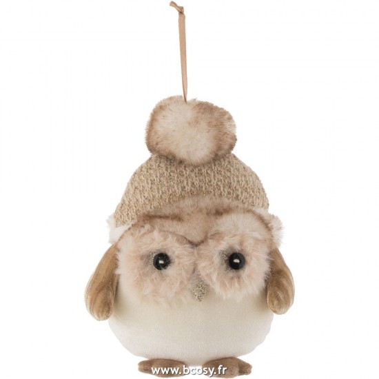 J-Line pendeloques Jolipa J Line Jline Suspension Hibou Textile Beige Brun Large