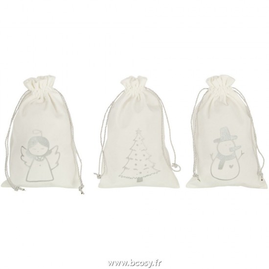 J-Line hivers Jolipa J Line Jline Sac Noel Mix Velours Blanc Argent Small Assortiment De 3
