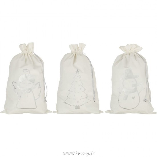 J-Line hivers Jolipa J Line Jline Sac Noel Mix Velours Blanc Argent Large Assortiment De 3