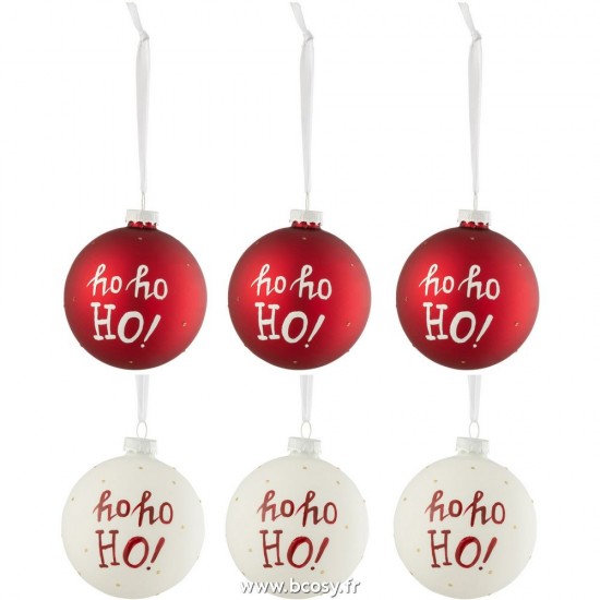 J-Line boules de noel Jolipa J Line Jline Boite 6 Boules De Noel Hohoho8 Verre Blanc Rouge Small