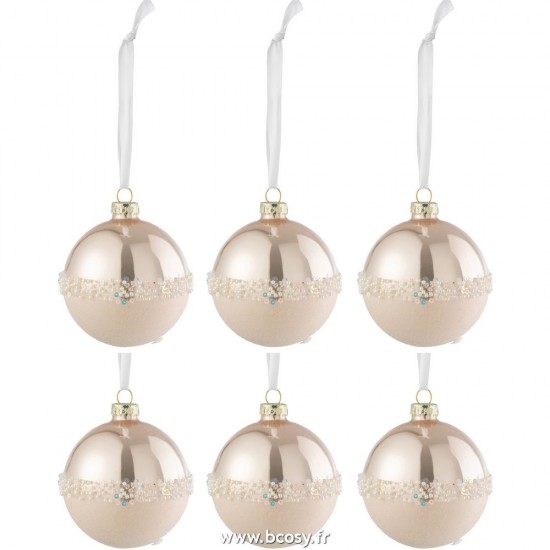 J-Line boules de noel Jolipa J Line Jline Boite 6 Boules De Noel Ligne Paillettes Verre Mat Brillant Rose Clair Small