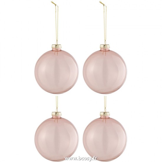 J-Line boules de noel Jolipa J Line Jline Boite 4 Boules De Noel Verre Epais Transparent Rose Clair Medium