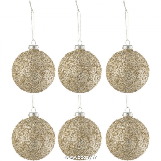 J-Line boules de noel Jolipa J Line Jline Boite 6 Boules De Noel Paillettes Verre Or Mix