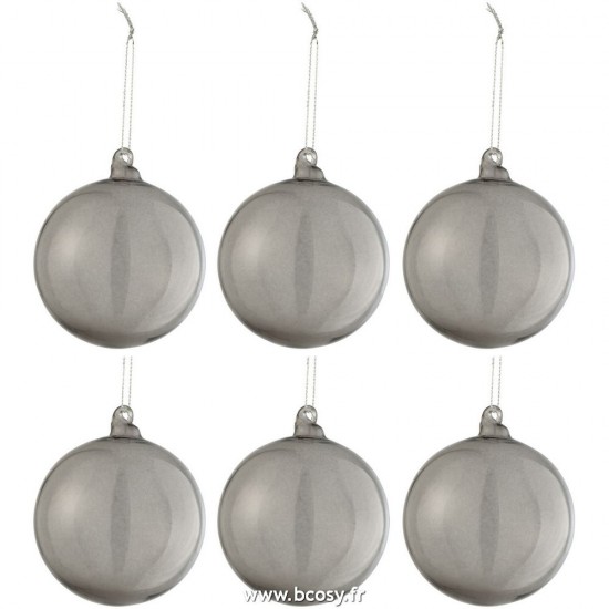 J-Line boules de noel Jolipa J Line Jline Boite 6 Boules De Noel Verre Epais Gris Small