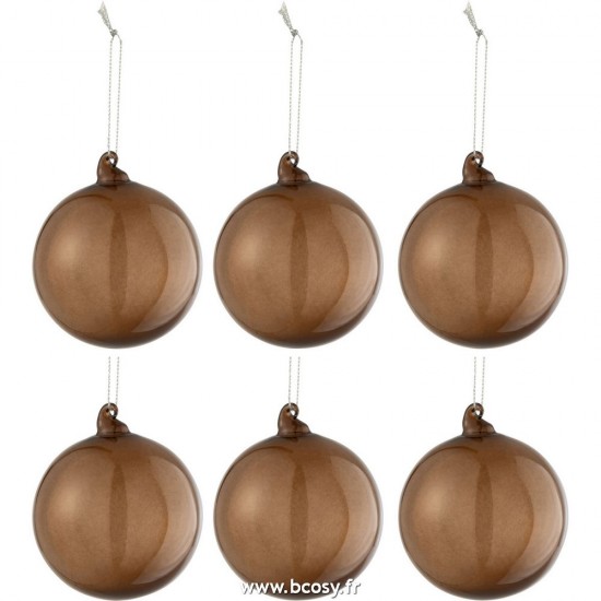 J-Line boules de noel Jolipa J Line Jline Boite 6 Boules De Noel Verre Epais Marron Small