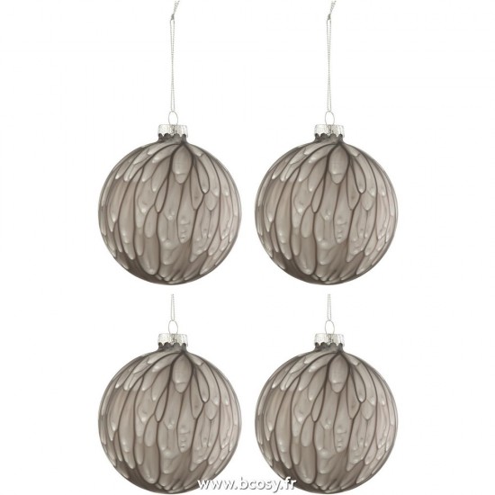 J-Line boules de noel Jolipa J Line Jline Boite 4 Boules De Noel Tache Verre Mat Gris Large