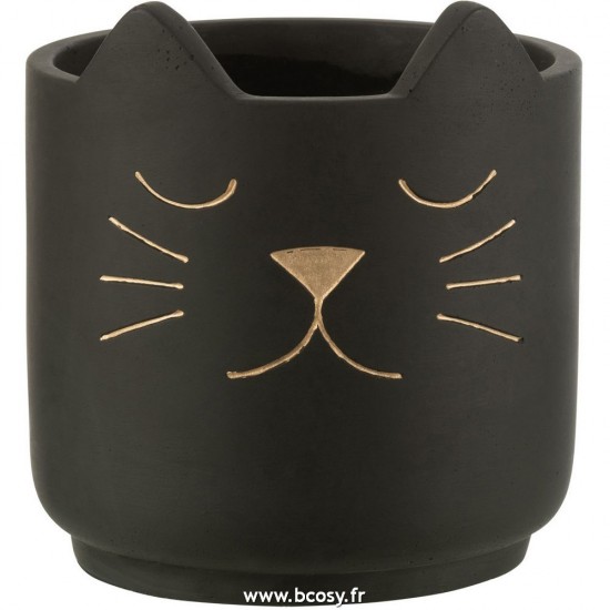J-Line cachepots de fleur Jolipa J Line Jline Cachepot Chat Ceramique Noir Or Medium