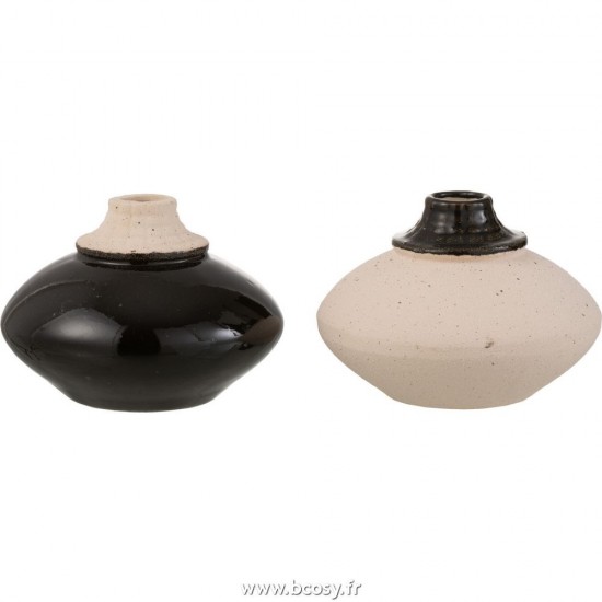 J-Line vases Jolipa J Line Jline Vase Petit Rond Ceramique Noir Beige Assortiment De 2