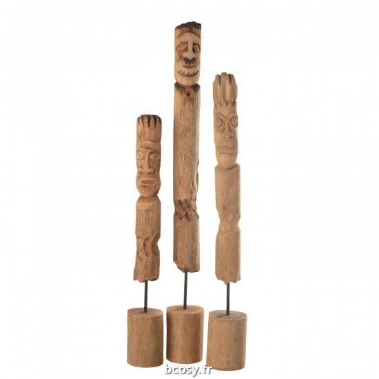 J-Line J Line Figurines personnalités ethniques Jolipa Set 3 Personnages Sur Pied Totem Bois Naturel.