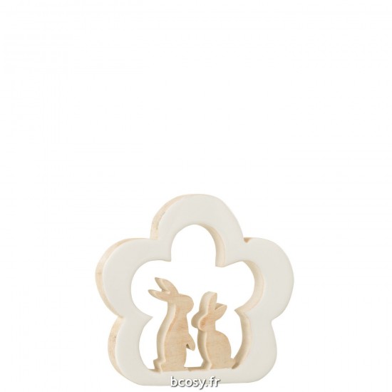 J-Line J Line lapins statuettes Jolipa Fleur Lapin Bois Blanc.