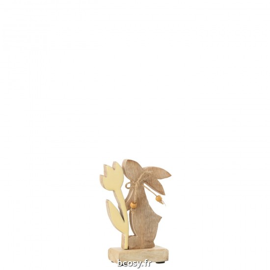 J-Line J Line lapins statuettes Jolipa Lapin Fleur Bois Jaune Small.