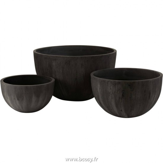 J-Line cachepots de fleur Jolipa Jline Set 3 Cachepots Ronds Ceramique Bas Noir