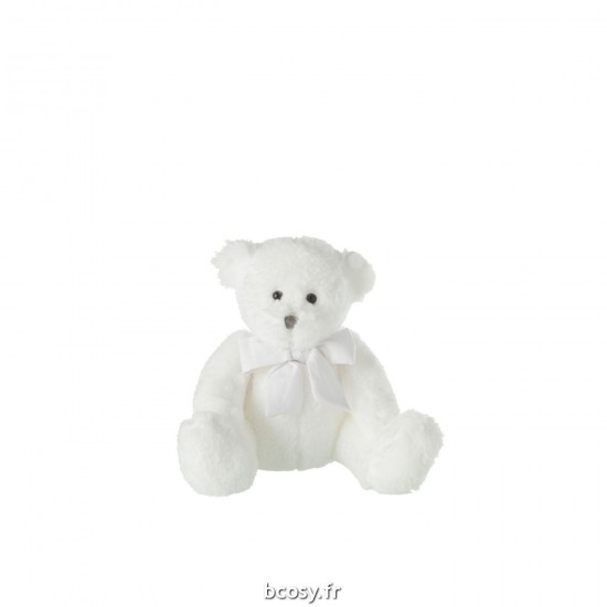 J-Line J Line animal animaux statuettes Jolipa Ourson Peluche Nœud Polyester Blanc Small.