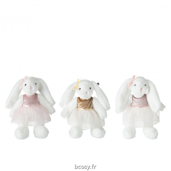 J-Line J Line animal animaux statuettes Jolipa Lapin Peluche Robe Polyester Blanc Assortiment De 3.