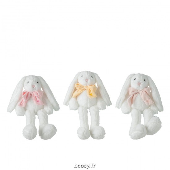 J-Line J Line animal animaux statuettes Jolipa Lapin Peluche Nœud Polyester Assortiment De 3.