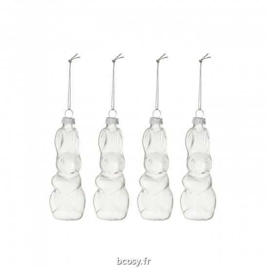J-Line J Line pendeloques Jolipa Boite De 4 Lapin Suspension Verre Transparent.