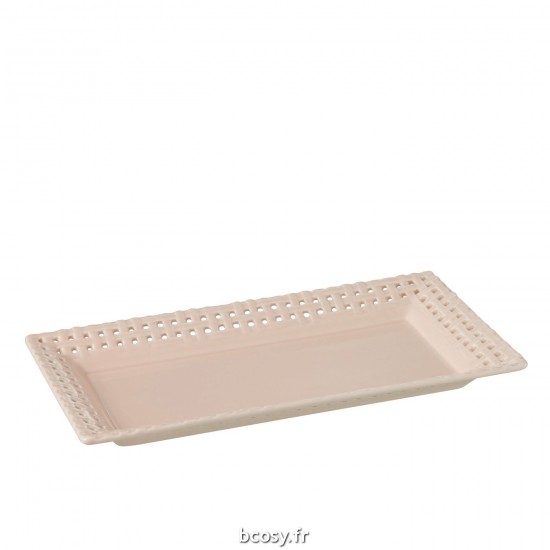 J-Line J Line assiettes Jolipa Assiette Rectangle Ceramique Rose.