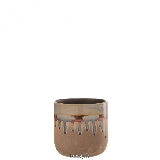 J-Line J Line cachepots de fleur Jolipa Pot De Fleur Goutte Ceramique Beige Gris Small.